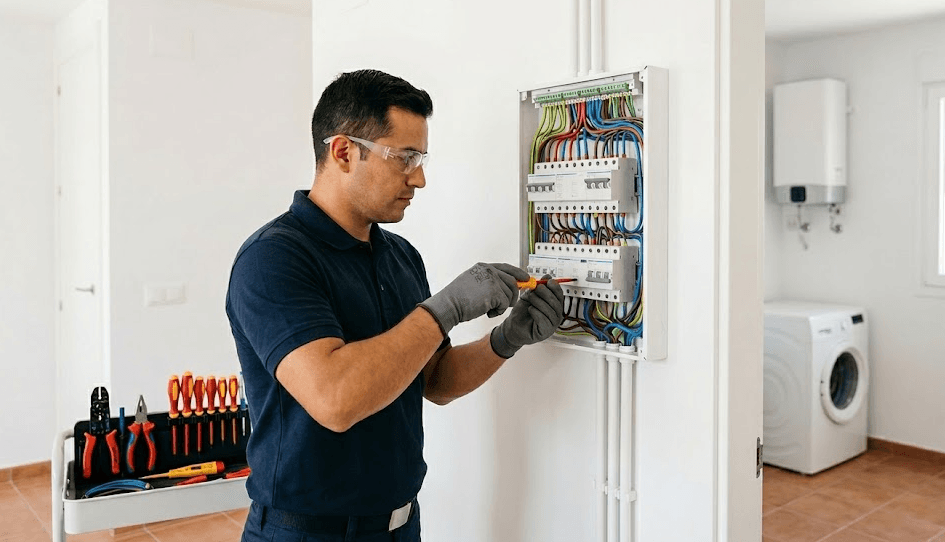 electricista realizando una instalación eléctrica